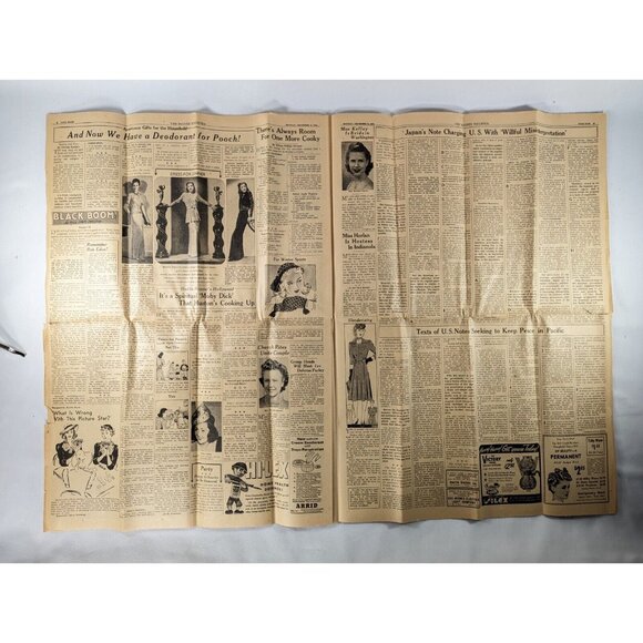 ORIGINAL! WWII Dec 8, 1941 newspaper Japan attacks Pearl Harbor, US DECLARE WAR! - Picture 15 of 16